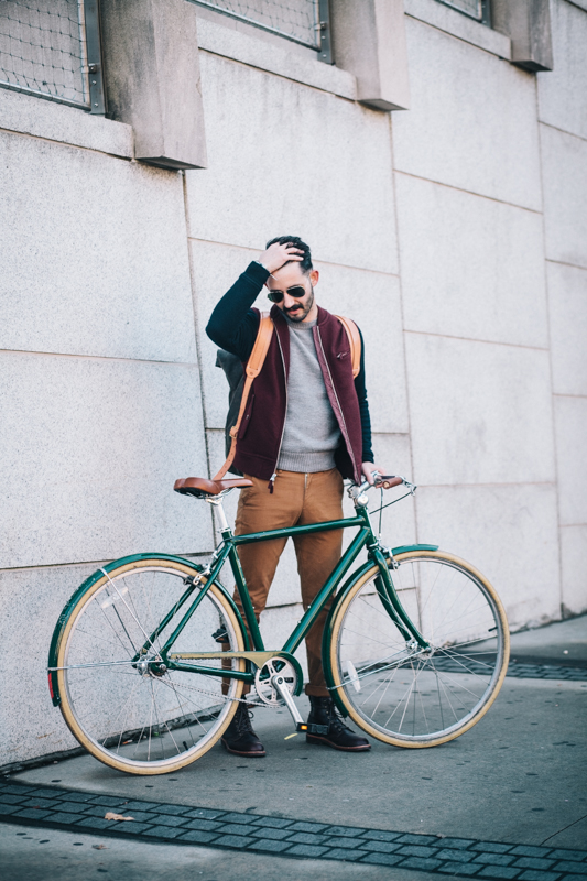 rides a Globe Daily single-speed bicycle photographed outside the Brooklyn Museum