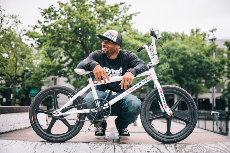 rides a Skyway TA BMX bike  photographed At Mullaly Skate Park, The Bronx