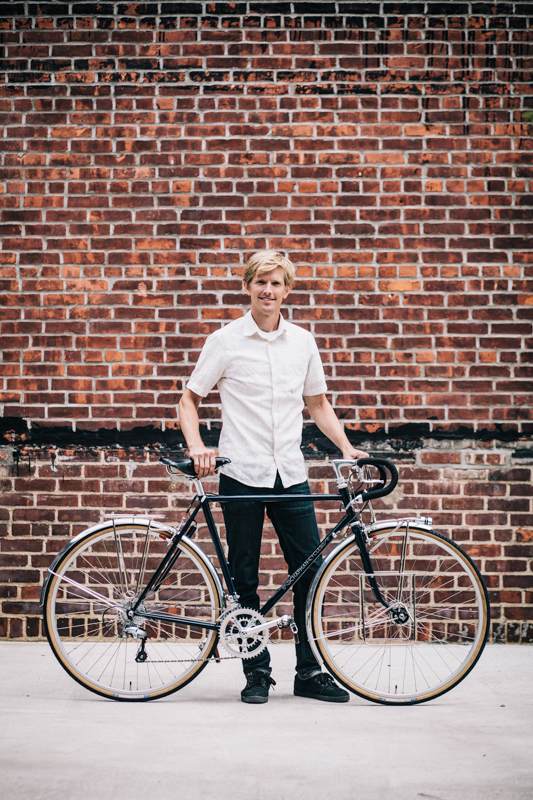 Brian with the Chapman Cycles Loaded Touring Bike  photographed at the Knockdown Center in Maspeth, Queens  while exhibiting at the Bike Cult Hand-Built Bike Show