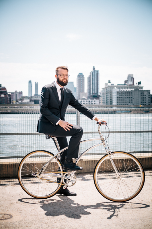 rides an AOI Cycle  photographed at Bike Expo New York for Momentum Mag‘s Be Chic BE NY Fashion Show Look Book 2014