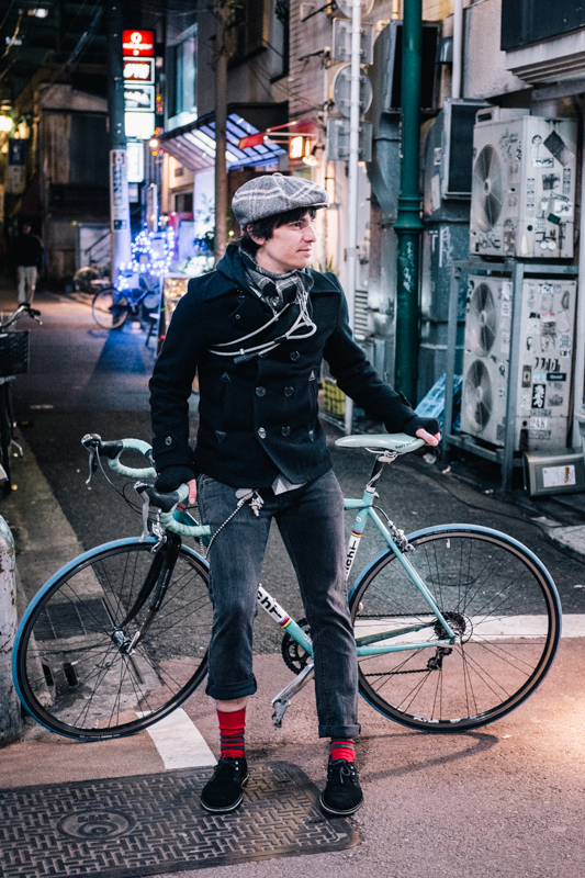 rides a Bianchi Imola 10-speed in Tokyo